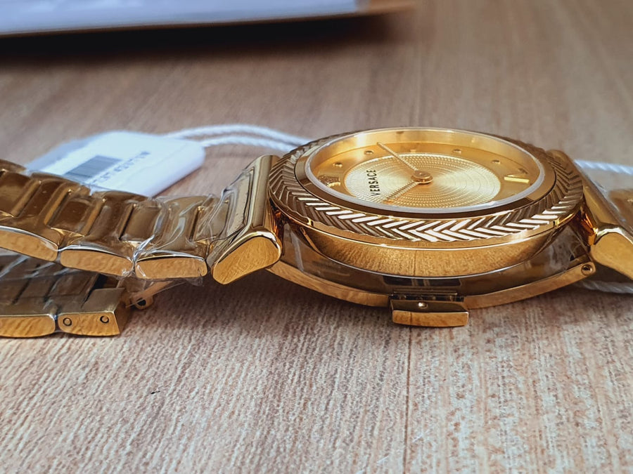 Versace V-Motif Gold Dial Gold Steel Strap Watch for Women - VERE00618