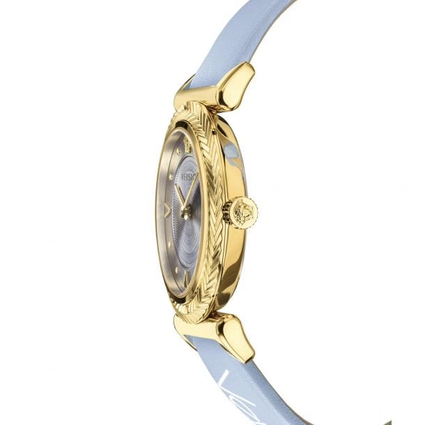 Versace V-Motif Grey Dial Blue Leather Strap Watch for Women - VERE00318