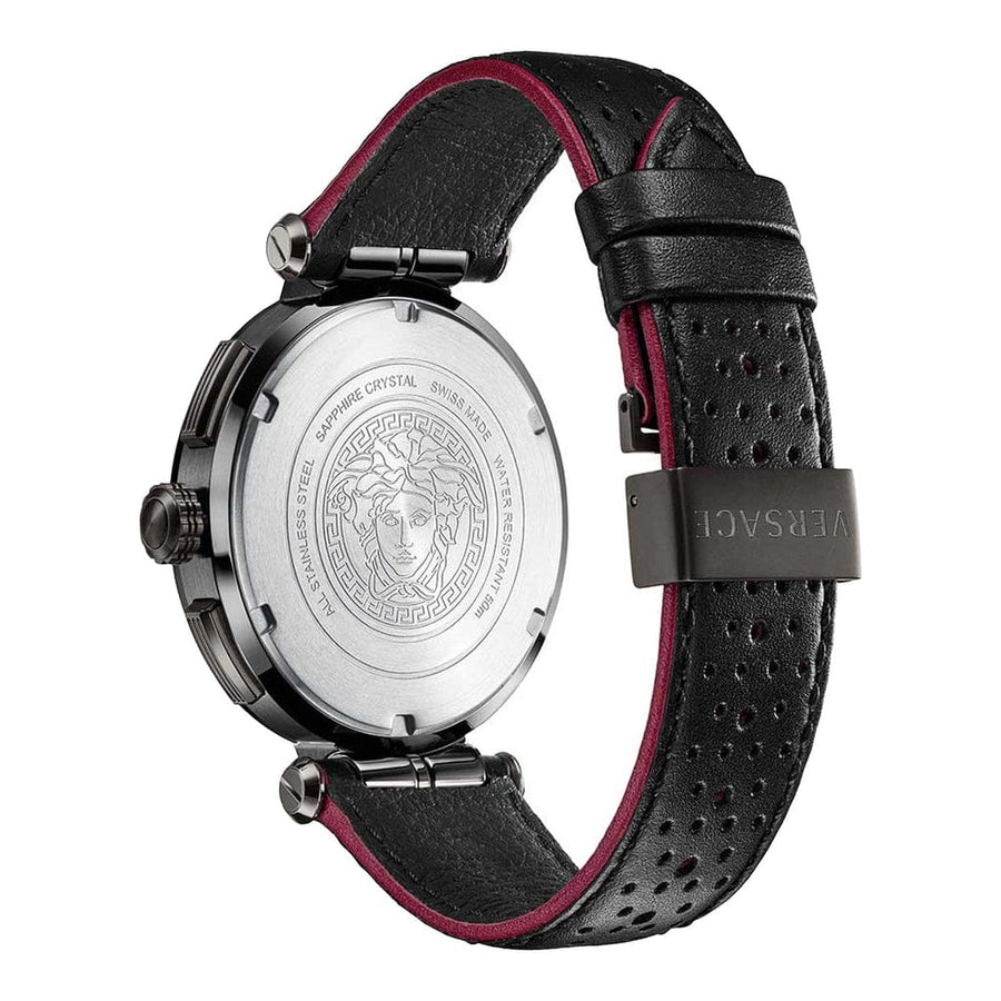 Versace V-Racer Aion Chronograph Black Dial Black Leather Strap Watch for Men - VBR030017