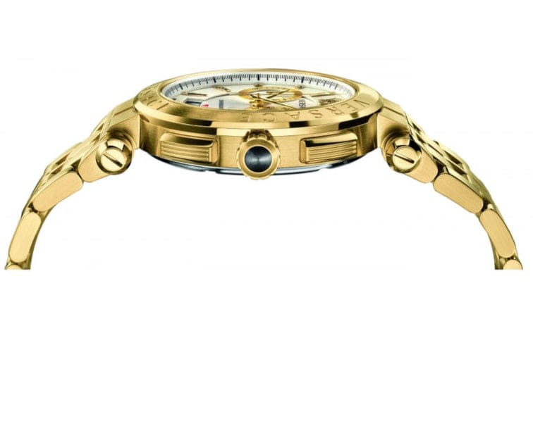 Versace V Racer Chronograph White Dial Gold Steel Strap Watch for Men - VBR060017