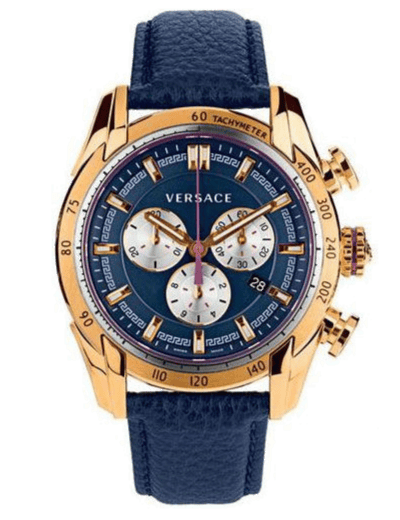 Versace V-Ray Blue Chronograph Blue Dial Blue Leather Strap Watch for Men - VDB030014