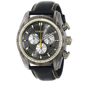 Versace V Ray Chronograph Grey Dial Black Leather Strap Watch for Men - VDB020014