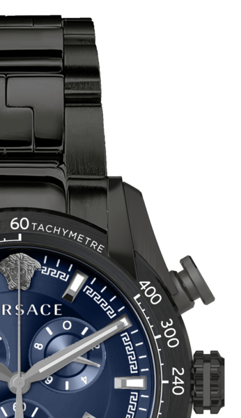 Versace V-Ray Chronograph Quartz Blue Dial Black Steel Strap Watch For Men - VE2I00521