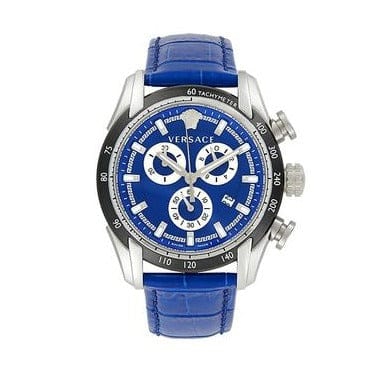 Versace V-Ray Chronograph Quartz Blue Dial Blue Leather Strap Watch for Men - VE2I00721