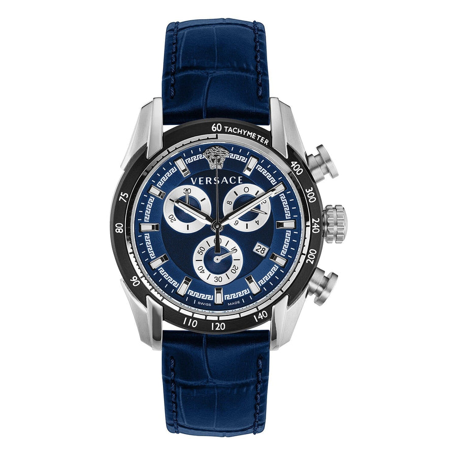 Versace V-Ray Chronograph Quartz Blue Dial Blue Leather Strap Watch for Men - VE2I00721