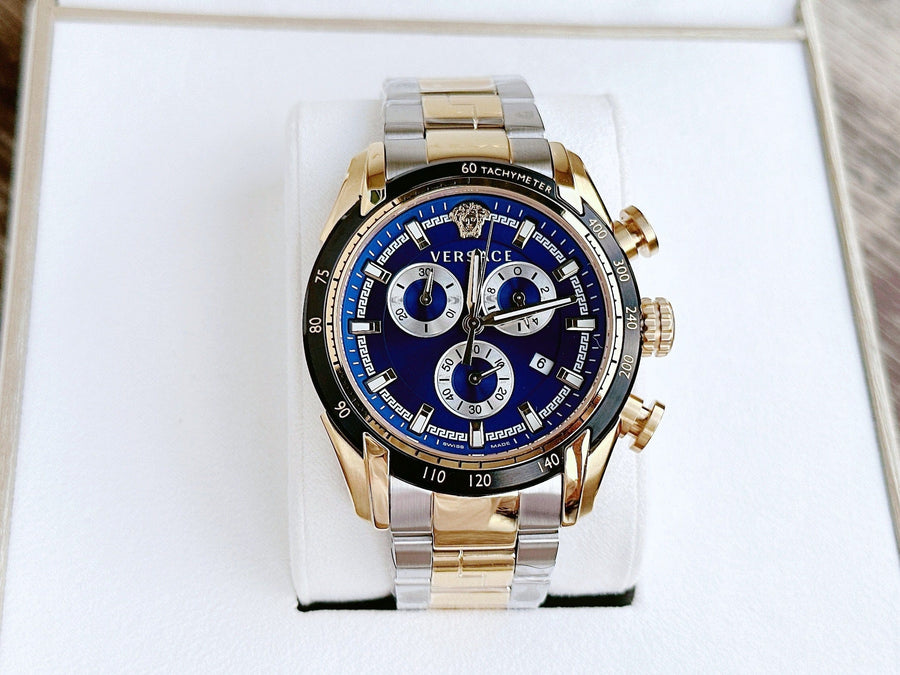 Versace V-Ray Chronograph Quartz Blue Dial Two Tone Steel Strap Watch For Men - VE2I01021