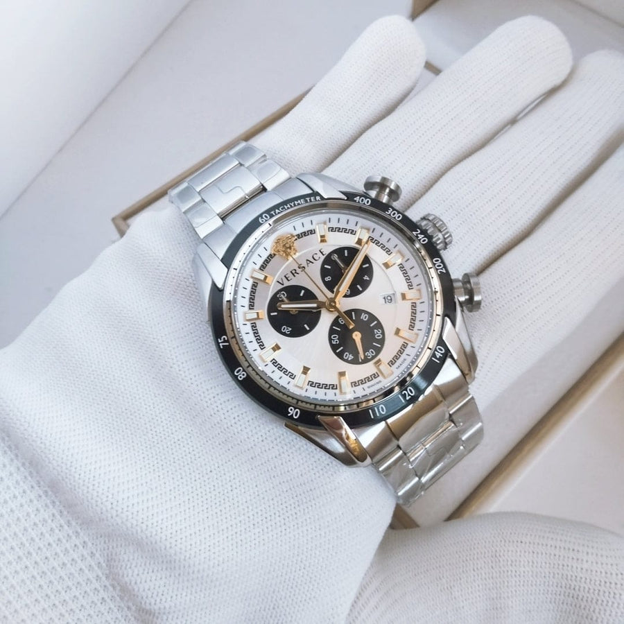 Versace V-Ray Chronograph Silver Dial Silver Steel Strap Watch For Men - VE2I00321
