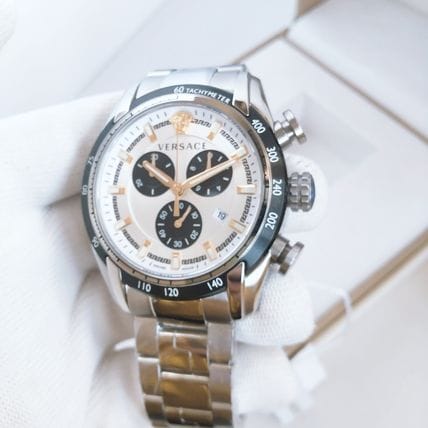 Versace V-Ray Chronograph Silver Dial Silver Steel Strap Watch For Men - VE2I00321