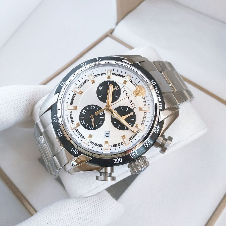 Versace V-Ray Chronograph Silver Dial Silver Steel Strap Watch For Men - VE2I00321