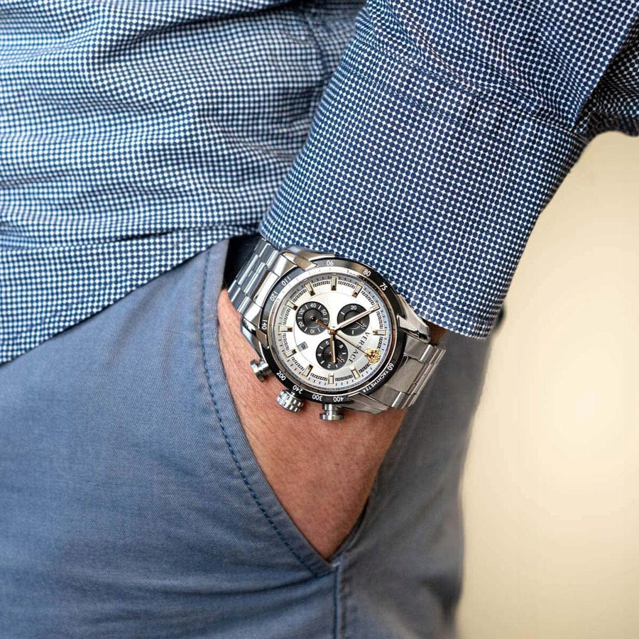 Versace V-Ray Chronograph Silver Dial Silver Steel Strap Watch For Men - VE2I00321