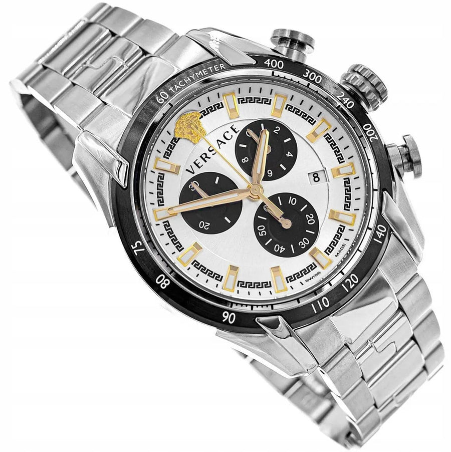 Versace V-Ray Chronograph Silver Dial Silver Steel Strap Watch For Men - VE2I00321