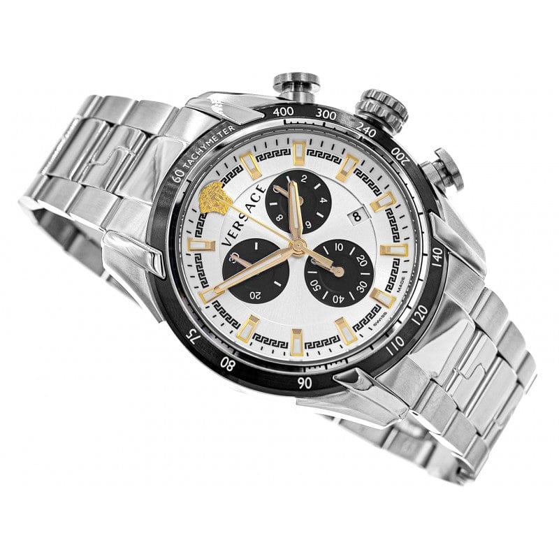 Versace V-Ray Chronograph Silver Dial Silver Steel Strap Watch For Men - VE2I00321