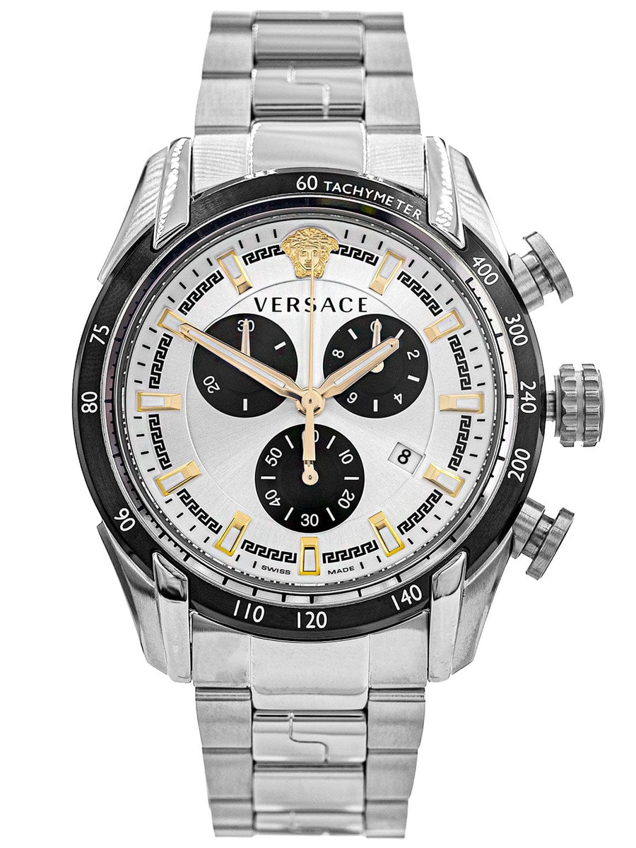Versace V-Ray Chronograph Silver Dial Silver Steel Strap Watch For Men - VE2I00321