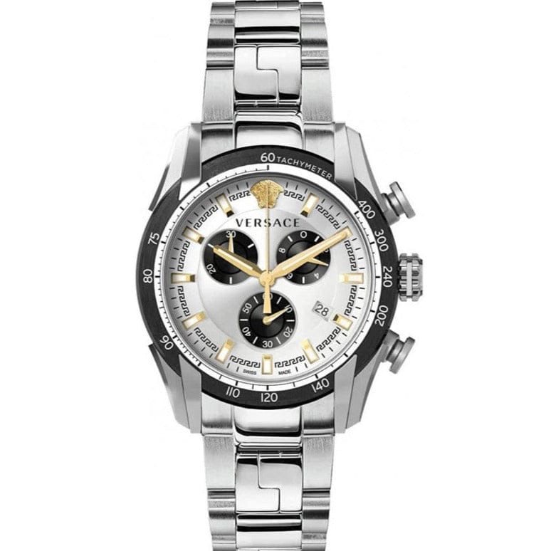 Versace V-Ray Chronograph Silver Dial Silver Steel Strap Watch For Men - VE2I00321
