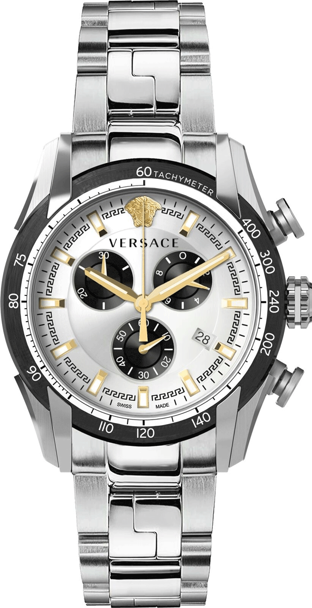 Versace V-Ray Chronograph Silver Dial Silver Steel Strap Watch For Men - VE2I00321