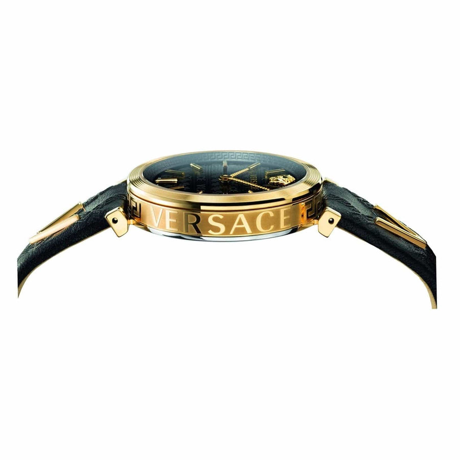 Versace V-Twist Black Dial Black Leather Strap Watch for Women - VELS00619