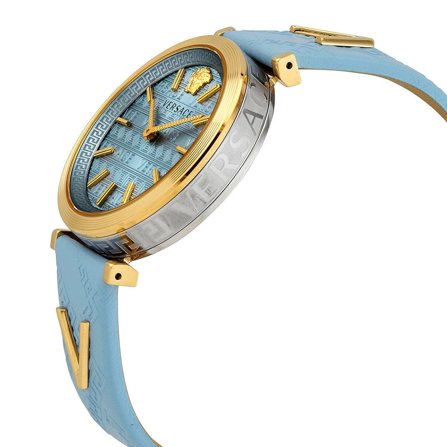 Versace V-Twist Blue Dial Blue Leather Strap Watch for Women - VELS00319