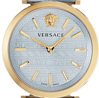 Versace V-Twist Blue Dial Blue Leather Strap Watch for Women - VELS00319
