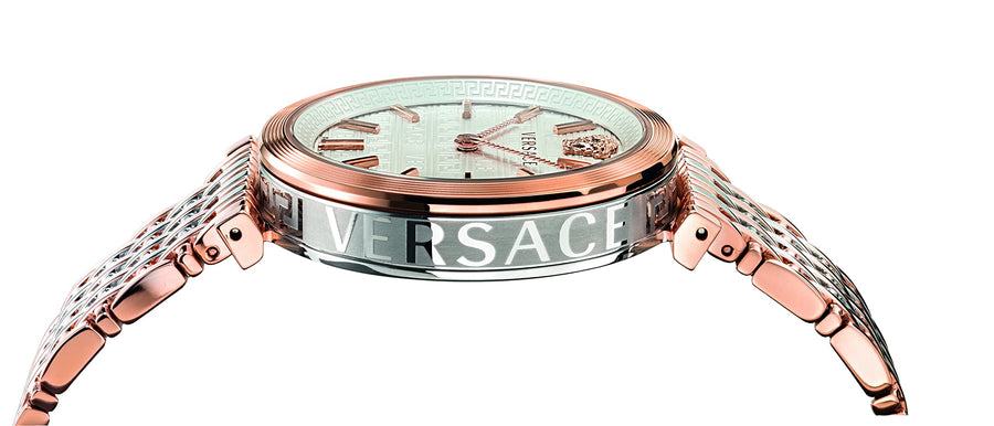 Versace V-Twist White Dial Two Tone Mesh Bracelet Watch for Women - VELS00719