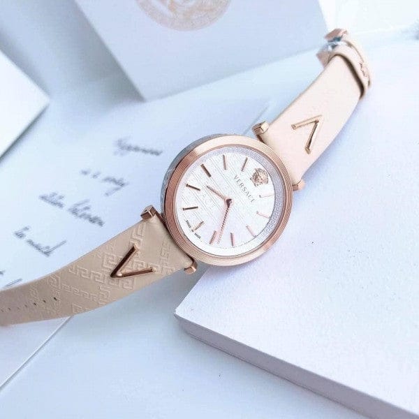 Versace V-Twist White Dial White Leather Strap Watch for Women - VELS00419