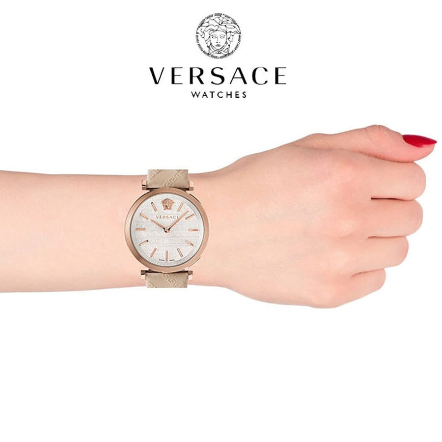 Versace V-Twist White Dial White Leather Strap Watch for Women - VELS00419