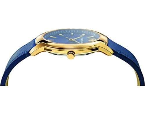 Versace V-Urban Quartz Blue Dial Blue Leather Strap Watch for Men - VELQ00319