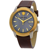 Versace V-Urban Quartz Grey Dial Brown Leather Strap Watch for Men - VELQ00219