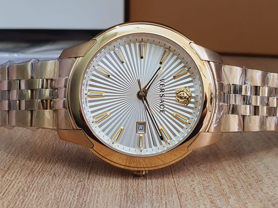Versace  V-Urban Quartz White Dial Gold Steel Strap Watch For Men - VELQ00719