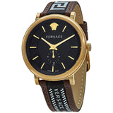 Versace V-Circle Quartz Black Dial Brown Leather Strap Watch for Men - VEBQ01619