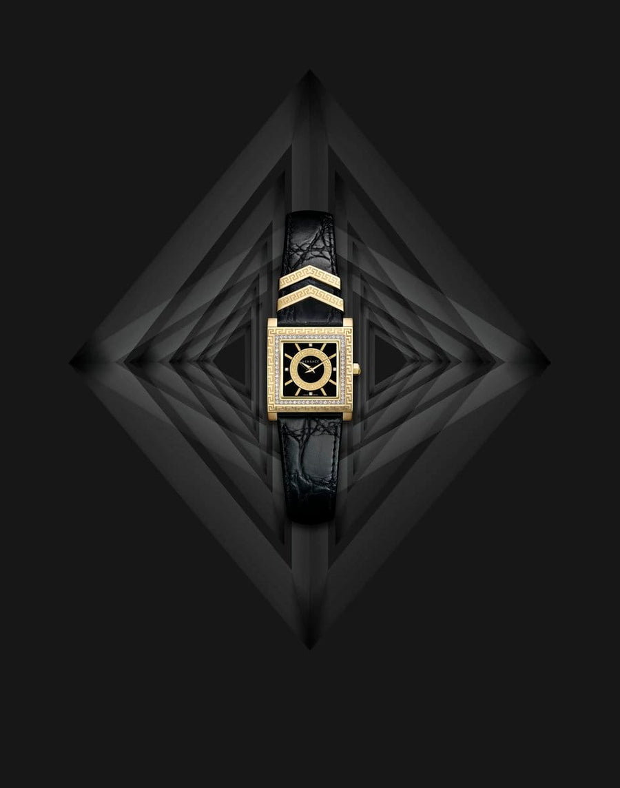 Versace VD-25 Diamonds Black Dial Black Leather Strap Watch for Women - VQF020015