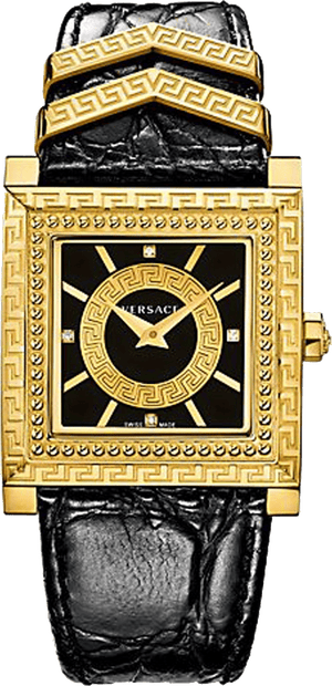 Versace VD-25 Diamonds Black Dial Black Leather Strap Watch for Women - VQF020015