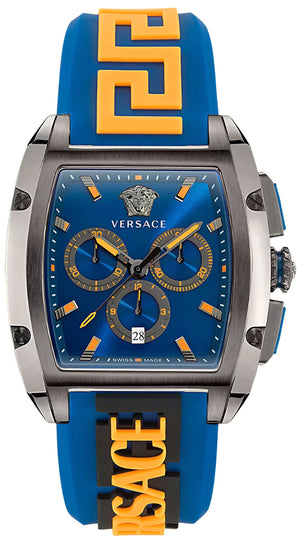 Versace Iconic Dominus Chronograph Blue Dial Blue Rubber Strap Watch For Men - VE6H00323