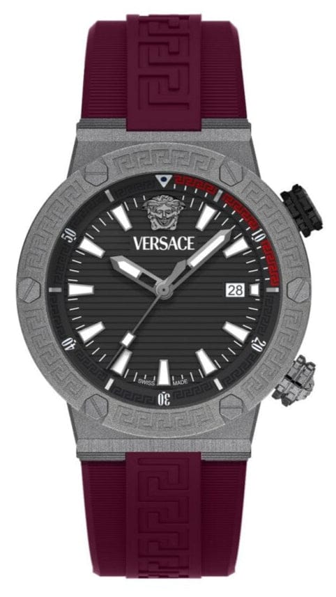 Versace Greca Logo Diver Quartz Black Dial Purple Rubber Strap Watch for Men - VE8G00224