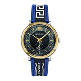 Versace  V-Circle Black Dial Blue Leather Strap Watch for Men - VEBQ01419