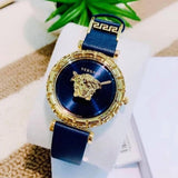 Versace Palazzo Empire Greca Quartz Blue Dial Blue Leather Strap Watch for Women - VEDV00219