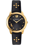 Versace Audrey Quartz Black Dial Black Leather Strap Watch for Women - VELR00319