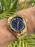 Versace Classic Chronograph Quartz Blue Dial Gold Steel Strap Watch For Men - VEV700619