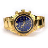 Versace Classic Chronograph Quartz Blue Dial Gold Steel Strap Watch For Men - VEV700619