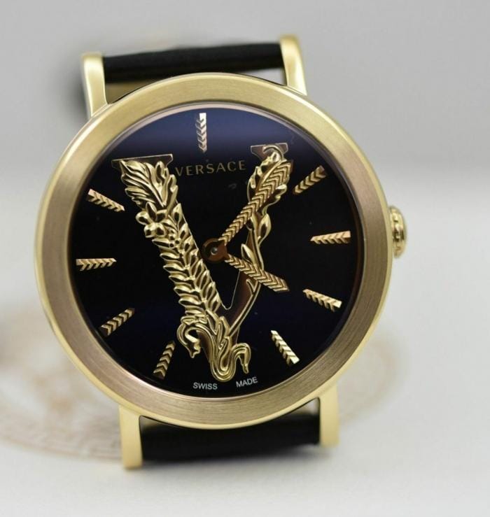 Versace Virtus Quartz Black Dial Black Leather Strap Watch for Women - VEHC00119