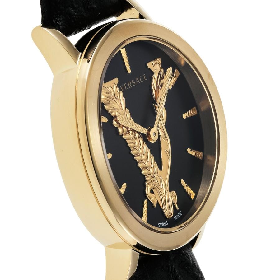Versace Virtus Quartz Black Dial Black Leather Strap Watch for Women - VEHC00119