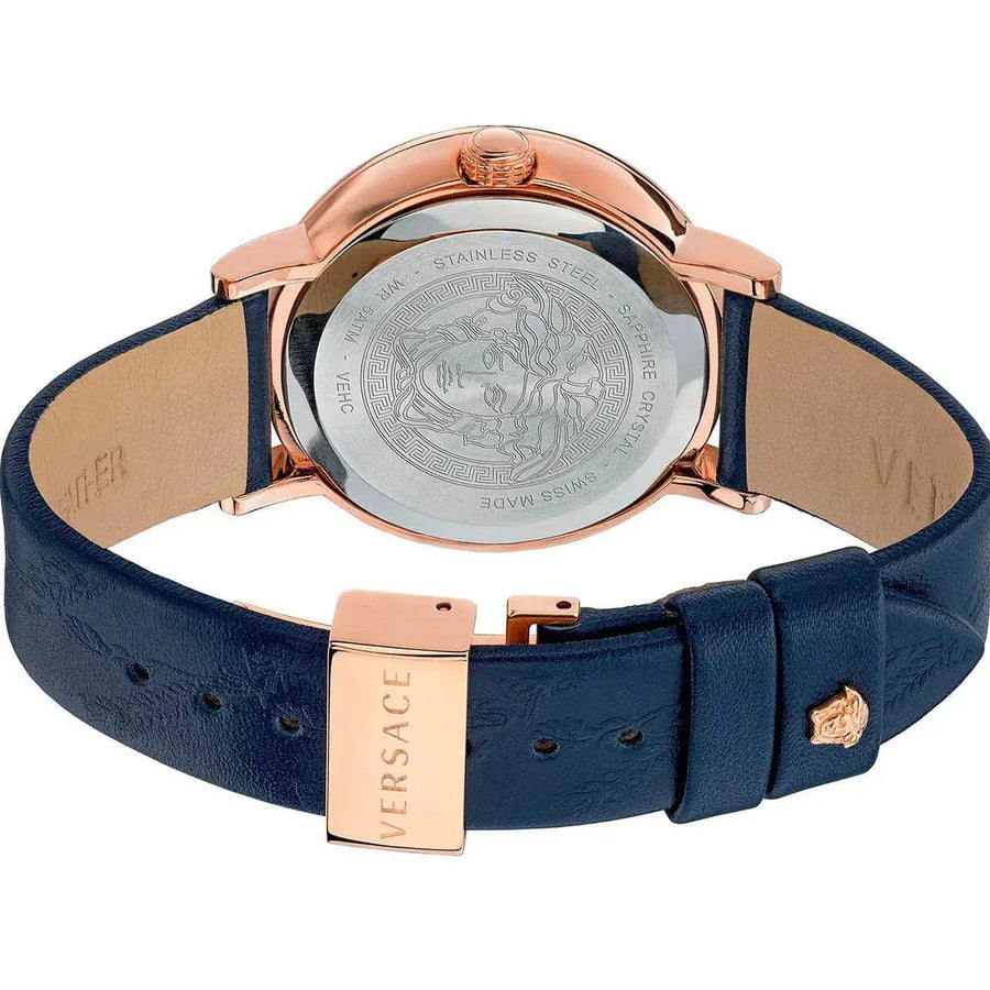 Versace Virtus Quartz Blue Dial Blue Leather Strap Watch for Women - VEHC00419