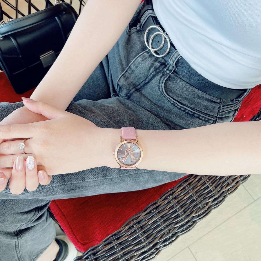 Versace Virtus Quartz Grey Dial Pink Leather Strap Watch for Women - VEHC00319