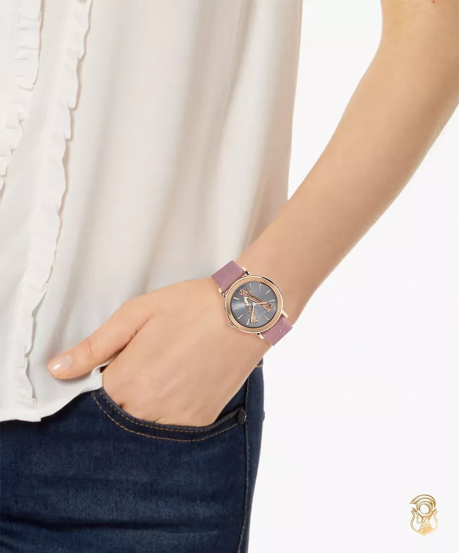 Versace Virtus Quartz Grey Dial Pink Leather Strap Watch for Women - VEHC00319