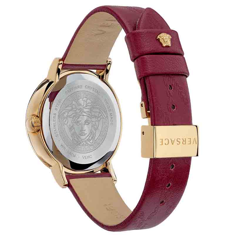 Versace Virtus White Dial Red Leather Strap Watch for Women - VEHC00219