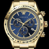 Versace Classic Chronograph Quartz Blue Dial Gold Steel Strap Watch For Men - VEV700619