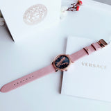 Versace Virtus Quartz Grey Dial Pink Leather Strap Watch for Women - VEHC00319