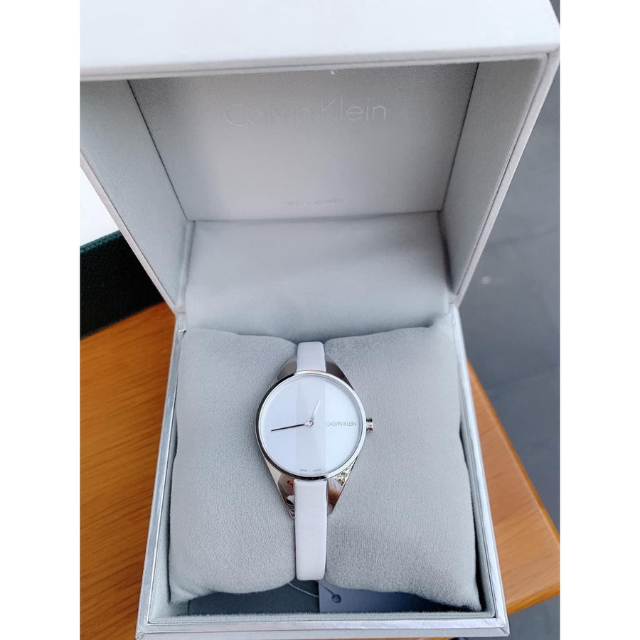 Calvin Klein Rebel White Dial White Leather Strap Watch for Women - K8P231L6