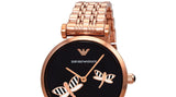 Emporio Armani Gianni T Bar Black Dial Rose Gold Steel Strap Watch For Women - AR11206