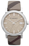 Burberry The City Beige Dial Chequered Brown Leather Strap Watch for Women - BU9029