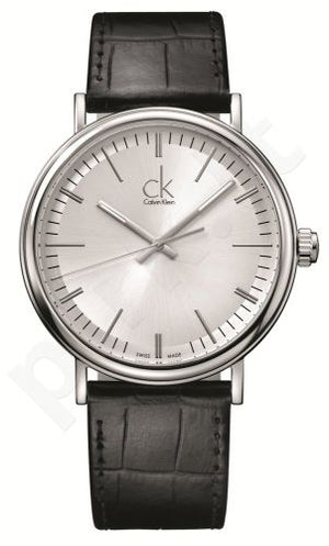 Calvin Klein Surround Silver Dial Black Leather Strap Watch for Men - K3W211C6